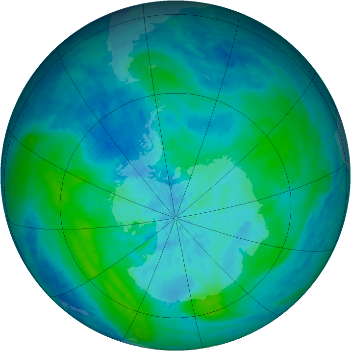 Antarctic ozone map for 09 March 2004